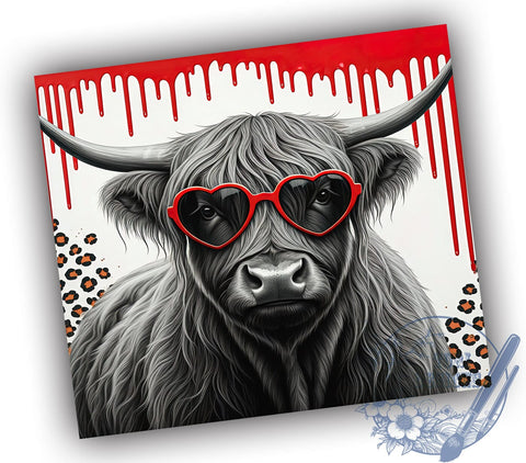 Cute Highland Cow Valentine's Tumbler, Valentine's Day, Tumbler Wrap, 20oz Tumbler, Sublimation Design, Cute Cow Gift, Farm Animal Decor Sublimation ToriDesigns 