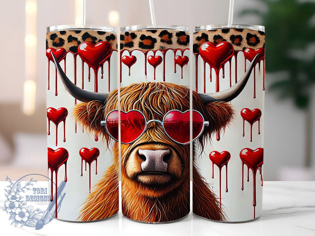Cute Highland Cow Valentine's Tumbler, Valentine's Day, Tumbler Wrap, 20oz Tumbler, Sublimation Design, Cute Cow Gift, Farm Animal Decor Sublimation ToriDesigns 