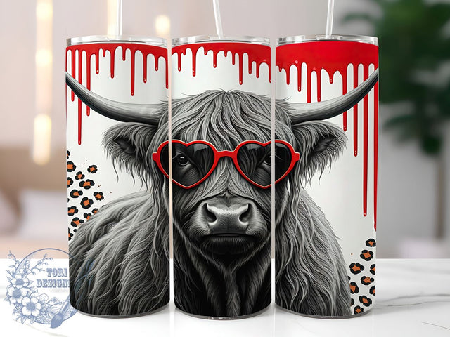 Cute Highland Cow Valentine's Tumbler, Valentine's Day, Tumbler Wrap, 20oz Tumbler, Sublimation Design, Cute Cow Gift, Farm Animal Decor Sublimation ToriDesigns 
