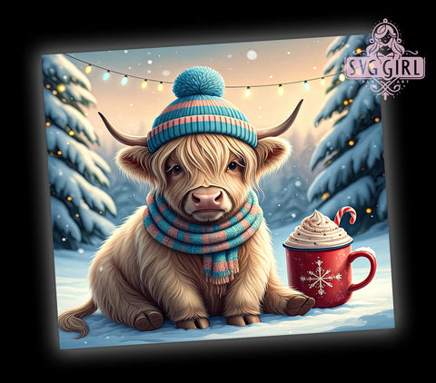 Cute Highland Cow Winter Cocoa Christmas Tumbler Wrap, Winter Cocoa, 20oz Tumbler, Sublimation Wrap, Christmas Decor, Holiday Drinkware, Cute Cow Mug Sublimation SvggirlplusArt 