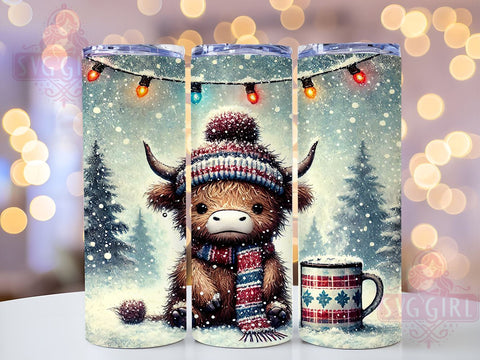 Cute Highland Cow Winter Cocoa Christmas Tumbler Wrap, Winter Cocoa, 20oz Tumbler, Sublimation Wrap, Christmas Decor, Holiday Drinkware, Cute Cow Mug Sublimation SvggirlplusArt 