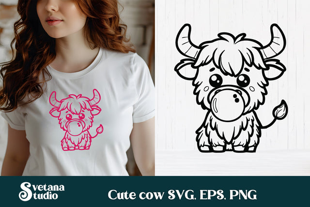 Cute highland cow with bubble cow SVG design SVG Svetana Studio 