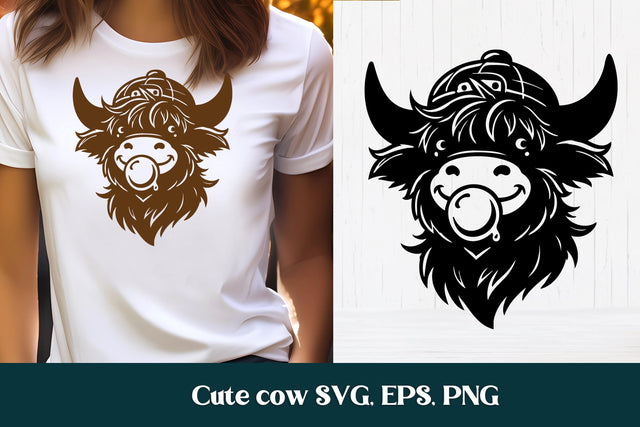Cute highland cow with bubble SVG design SVG Svetana Studio 