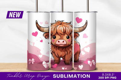 Cute highland cow with hearts for valentine Sublimation Regulrcrative 