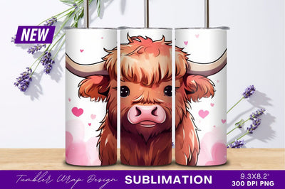 Cute highland cow with hearts tumbler png Sublimation Regulrcrative 