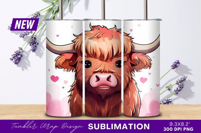 Cute highland cow with hearts tumbler png Sublimation Regulrcrative 