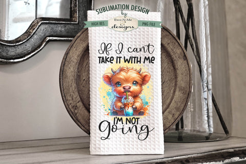 Cute Highland Cows with Iced Coffee - Sublimation Kitchen Towel PNG Sublimation Ewe-N-Me Designs 
