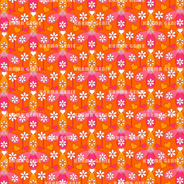 Cute Hippie Style Summer Hearts And Flowers Pattern Digital Paper Digital Pattern Karma Genie Graphics 