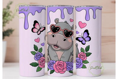 Cute Hippo Tumbler Wrap Sublimation PixelChick 