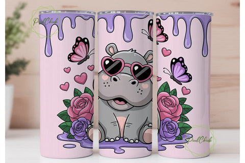 Cute Hippo Tumbler Wrap Sublimation PixelChick 
