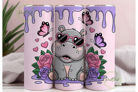 Cute Hippo Tumbler Wrap Sublimation PixelChick 