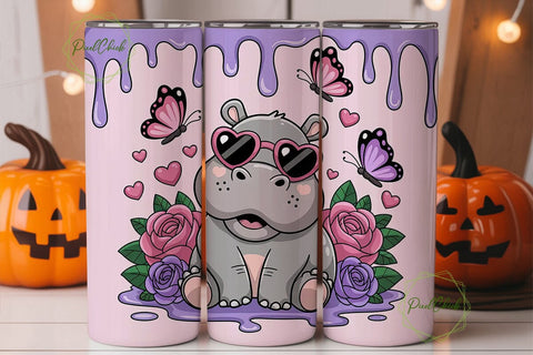 Cute Hippo Tumbler Wrap Sublimation PixelChick 