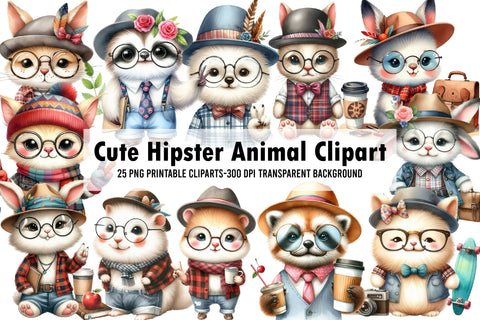 Cute Hipster Animal Clipart Sublimation Rupkotha 