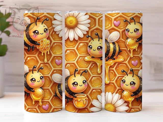 Cute Honeybee 20oz Tumbler, Kawaii Insect, Yellow And Black, Playful Nature, Sweet Garden, Whimsical Hive, Soft Wings, Sublimation Wrap Sublimation Lara' s Designs 