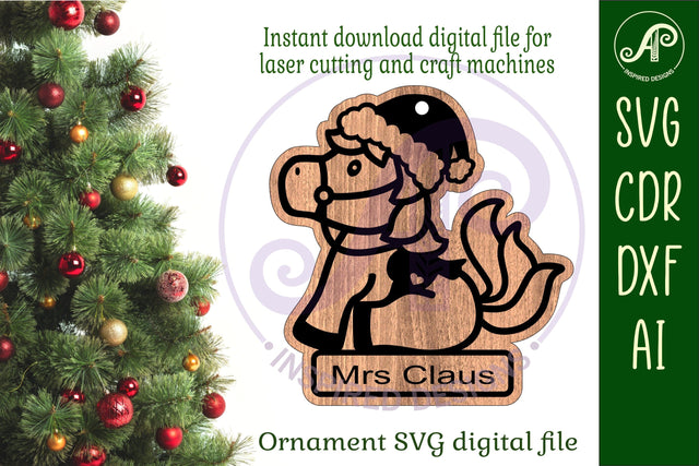 Cute horse Christmas Ornament SVG laser cut SVG APInspireddesigns 