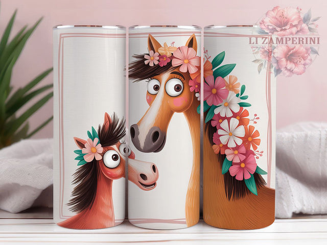 Cute Horse Family 20oz Tumbler, Horse Wrap, Sublimation Gift, Cute Mug, 20oz Tumbler Design, Cartoon Horses, Family Theme Sublimation Li Zamperini 