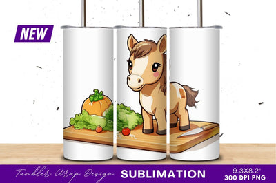 Cute horse with vegetables on cutting board Sublimation Regulrcrative 