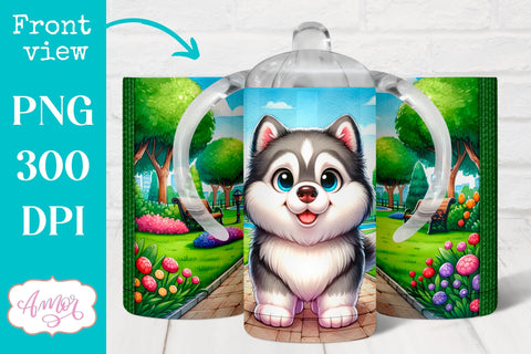 Cute Husky sippy cup sublimation PNG | Dog 12oz Kids tumbler Sublimation Amorclipart 