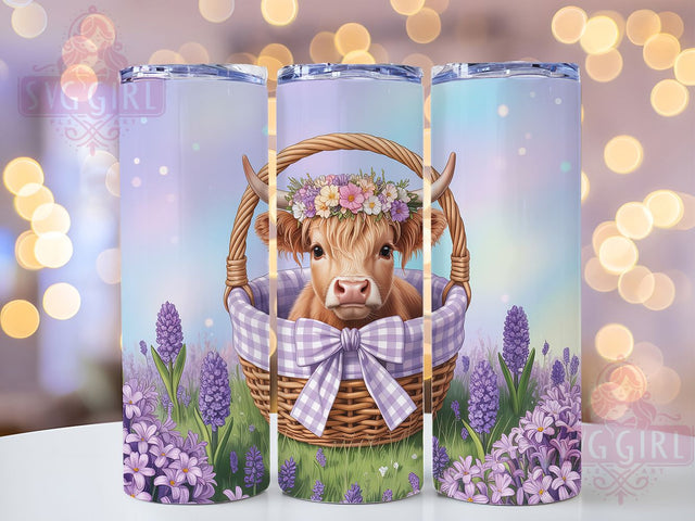 Cute Hyacinth Floral Highland Cow Tumbler, Hyacinth Floral Wrap, 20Oz Sublimation Design, Cow With Flowers Cup, Pastel Farm Drinkware, Highland Cow And Hyacinths, Spring Floral Cow Mug Design Sublimation SvggirlplusArt 