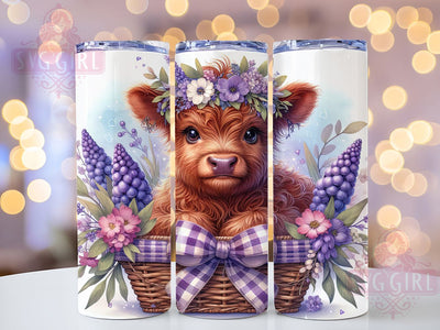 Cute Hyacinth Floral Highland Cow Tumbler, Hyacinth Floral Wrap, 20Oz Sublimation Design, Cow With Flowers Cup, Pastel Farm Drinkware, Highland Cow And Hyacinths, Spring Floral Cow Mug Design Sublimation SvggirlplusArt 