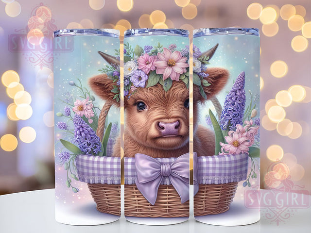 Cute Hyacinth Floral Highland Cow Tumbler, Hyacinth Floral Wrap, 20Oz Sublimation Design, Cow With Flowers Cup, Pastel Farm Drinkware, Highland Cow And Hyacinths, Spring Floral Cow Mug Design Sublimation SvggirlplusArt 