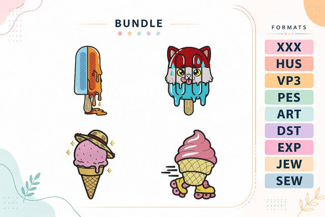 Cute Ice Cream Embroidery Bundle Popsicle Cat Strawberry Dessert Designs Embroidery/Applique DESIGNS sg embroidery 