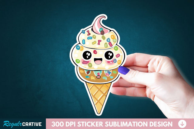 Cute ice cream Sticker Clipart Sublimation Regulrcrative 