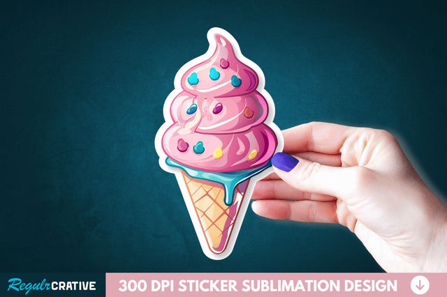Cute ice cream Sticker Clipart Sublimation Regulrcrative 