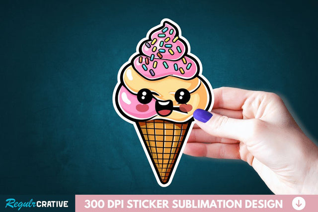 Cute ice cream Sticker Clipart Sublimation Regulrcrative 