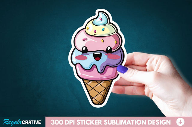Cute ice cream Sticker Clipart Sublimation Regulrcrative 