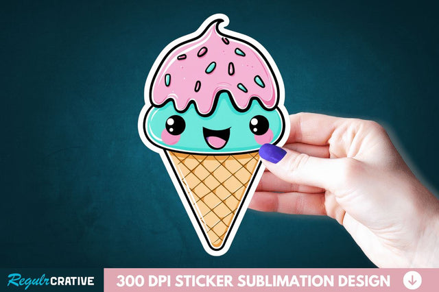 Cute ice cream Sticker Clipart Sublimation Regulrcrative 