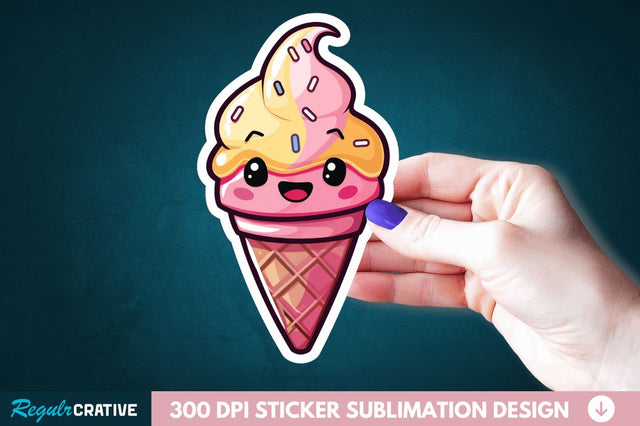 Cute ice cream Sticker Clipart Sublimation Regulrcrative 