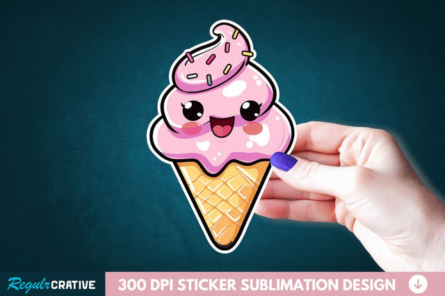 Cute ice cream Sticker Clipart Sublimation Regulrcrative 
