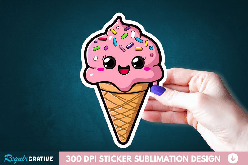Cute ice cream Sticker Clipart Sublimation Regulrcrative 
