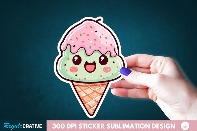 Cute ice cream Sticker Clipart Sublimation Regulrcrative 