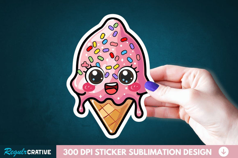 Cute ice cream Sticker Clipart Sublimation Regulrcrative 
