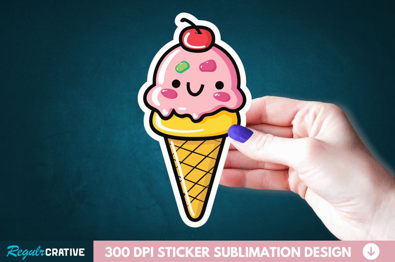 Cute ice cream Sticker Clipart Sublimation Regulrcrative 