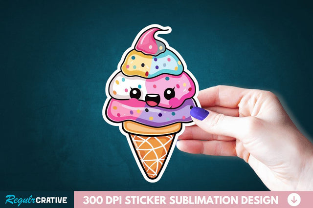 Cute ice cream Sticker Clipart Sublimation Regulrcrative 