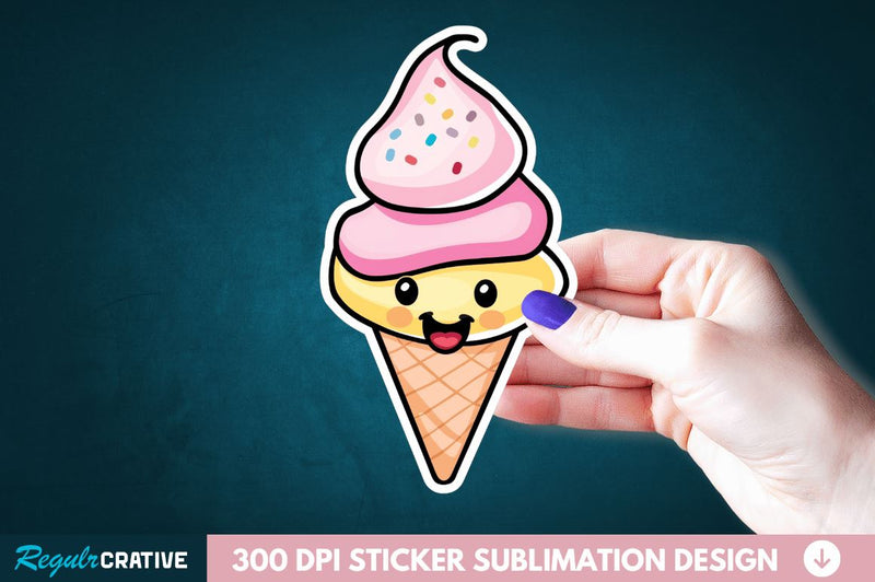 Cute ice cream Sticker Clipart Sublimation Regulrcrative 
