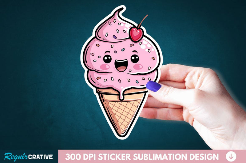 Cute ice cream Sticker Clipart Sublimation Regulrcrative 