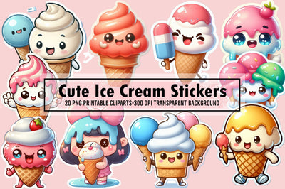 Cute Ice Cream Stickers Bundle Sublimation designartist 