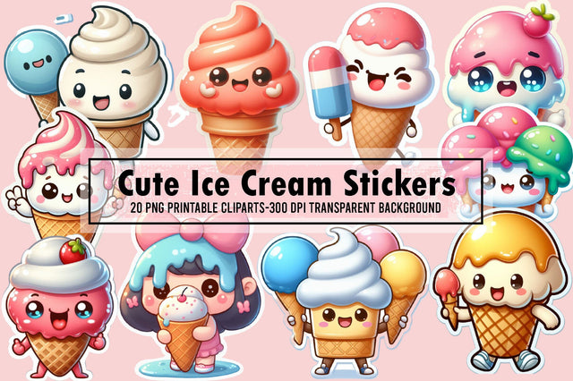 Cute Ice Cream Stickers Bundle Sublimation designartist 