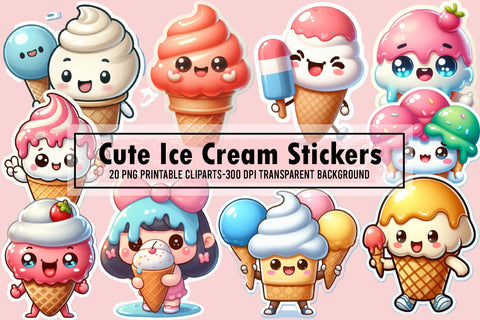 Cute Ice Cream Stickers Bundle Sublimation designartist 