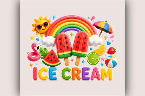 Cute Ice Cream Summer Clipart PNG Sublimation SVGArt 