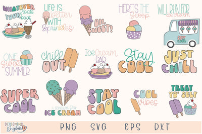 Cute Ice Cream SVG Bundle, Retro Popsicle SVG files for Cricut, Ice Cream Party PNG for Tshirts, Sublimation, Signs, Cute Sundae, Chill Out SVG Designing Digitals 