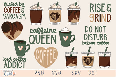 Cute Iced Coffee SVG Bundle, Funny Coffee PNG for Sublimation Tumblers, Tshirts, Stickers, & More, Iced Coffee Cup SVG Files for Cricut SVG Designing Digitals 