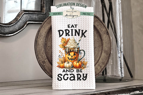 Cute Jack O Lantern Halloween Mugs Kitchen Towel Sublimation Sublimation Ewe-N-Me Designs 