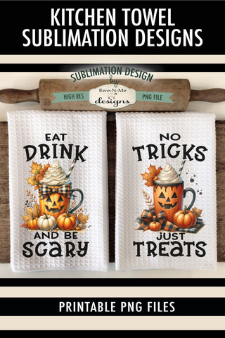 Cute Jack O Lantern Halloween Mugs Kitchen Towel Sublimation Sublimation Ewe-N-Me Designs 