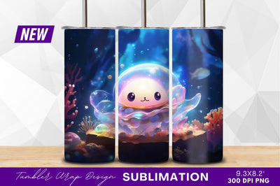 Cute jellyfish cartoon underwater ocean scene Sublimation Regulrcrative 