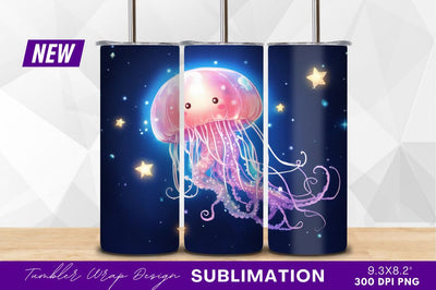 Cute jellyfish in space tumbler png Sublimation Regulrcrative 